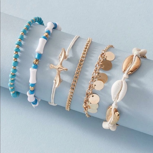 Cowrie Shell & Dove Beaded Anklet Set - Picture 2 of 4